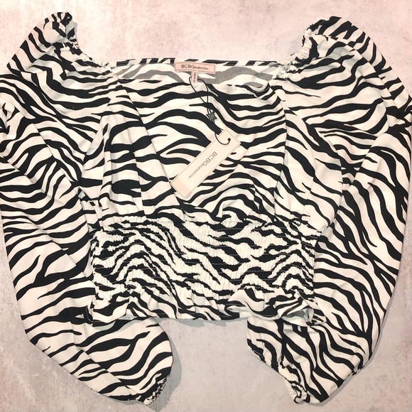 BCBGeneration Blake Square Neck Satin Crepe Top in Zebra, M NWT - Picture 7 of 8